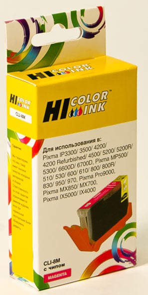 Картридж Hi-Black CLI-8M пурпурный (magenta) для Canon PIXMA iP3300/3500/4300/4500/5200/5200R/5300/6700D PIXMA iX4000/5000 PIXMA Pro9000 PIXMA MP510/5