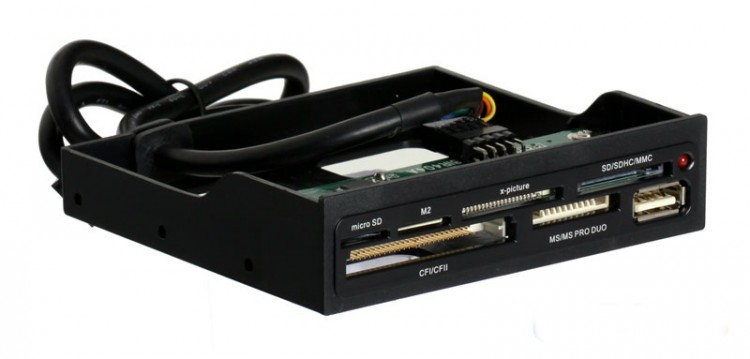 Картридер внутренний Ginzzu GR-106UB USB 2.0, черный, пакет