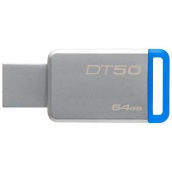 Накопитель USB 3.1,64Гб Kingston DataTraveler 50,серебристый/синий, металл
