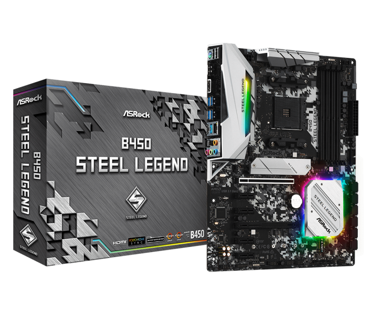 М/плата ASRock  B450 Steel Legend,AM4, 4хDDR4(3533 МГц, 128Гб)SATA*6+2*M.2(M key), IDE*нет,2*PCI-E 3.0 x16 4*PCI-E 2.0 x1,ATX,rtl