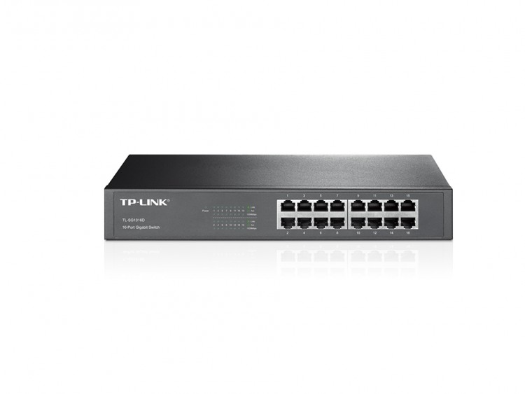 Сетевой коммутатор TP-Link TL-SG1016D, 16 портов 10/100/1000 Мбит/сек, внешний, серый, rtl