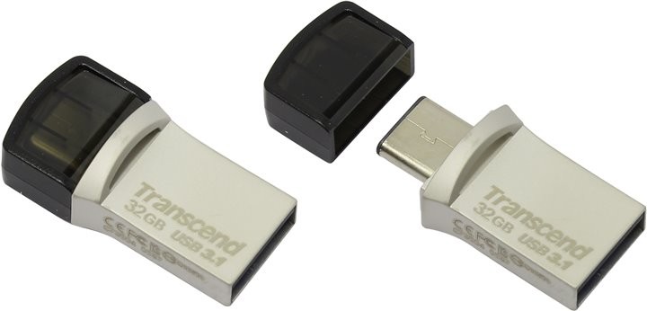 Накопитель USB 3.1/Type C ,32Гб Transcend JetFlash 890S,серебристый, металл OTG