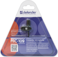 Микрофон петличный Defender MIC-109 проводной, jack 3.5mm, черный, блистер
