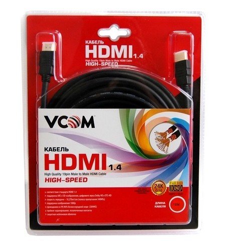 Кабель HDMI - HDMI,15м,Vcom ,черный, блистер