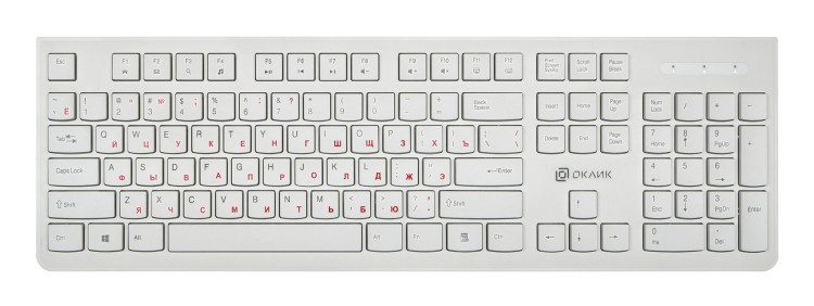 Клавиатура Oklick 505M,проводная(USB),тонкая,белая,rtl
