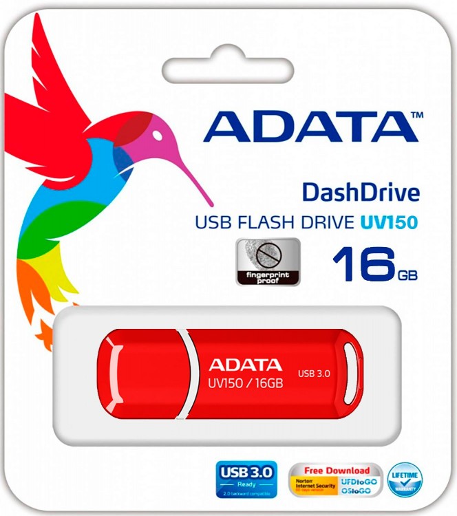 Накопитель USB 3.0 ,16Гб Adata DashDrive UV150,красный, пластик
