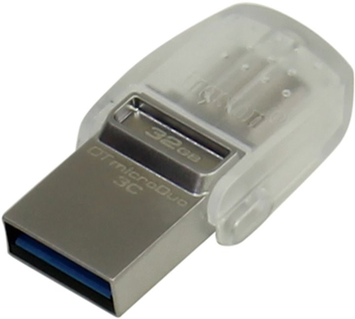 Накопитель USB 3.0/Type C ,32Гб Kingston MicroDuo 3C,серебристый, металл
