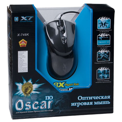 Мышь игровая проводная A4Tech X7 X-748K (94400) черный USB, rtl(коробка)
