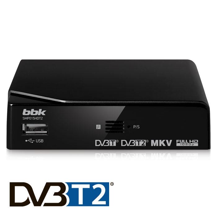 ТВ тюнер внешний BBK  SMP015HDT2 DVB-T/DVB-T2 4:3, 16:9 720p, 1080i, 1080p 1920*1080 HDMI, RCA черный rtl