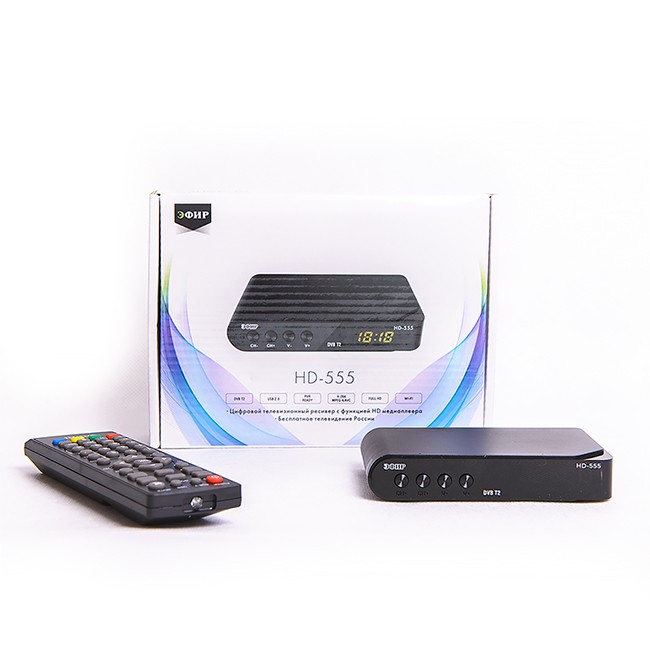 ТВ тюнер внешний Сигнал  Эфир HD-555 DVB-T/DVB-T2 4:3, 16:9 480i,480p,576i,576p,720p,1080i,1080p 1920*1080 HDMI, RCA, Coaxial черный rtl