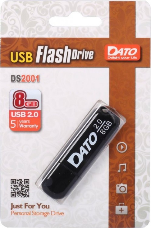 Накопитель USB 2.0 ,8Гб Dato DS2001-08G,черный, пластик