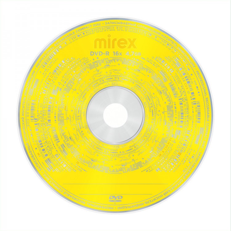 Диск DVD-R Mirex 4,7Гб 16x 1шт, желтый,конверт