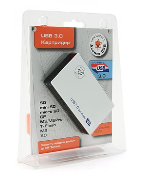 Картридер внешний Konoos UK-28 USB 3.0, для SD/MMC/MS/CF/XD/M2/TF серебристый, блистер