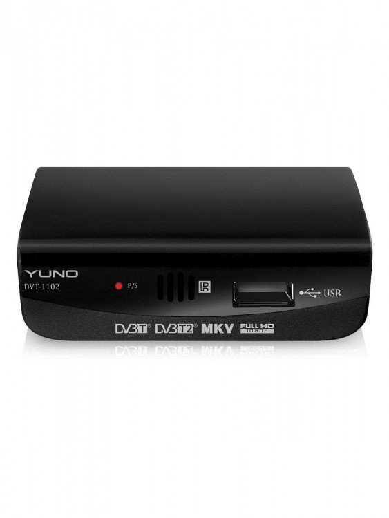 ТВ тюнер внешний Yuno  DVT-1102 DVB-T/DVB-T2 4:3, 16:9 480i,480p,576i,576p,720p,1080i,1080p 1920*1080 HDMI, RCA, Coaxial черный rtl