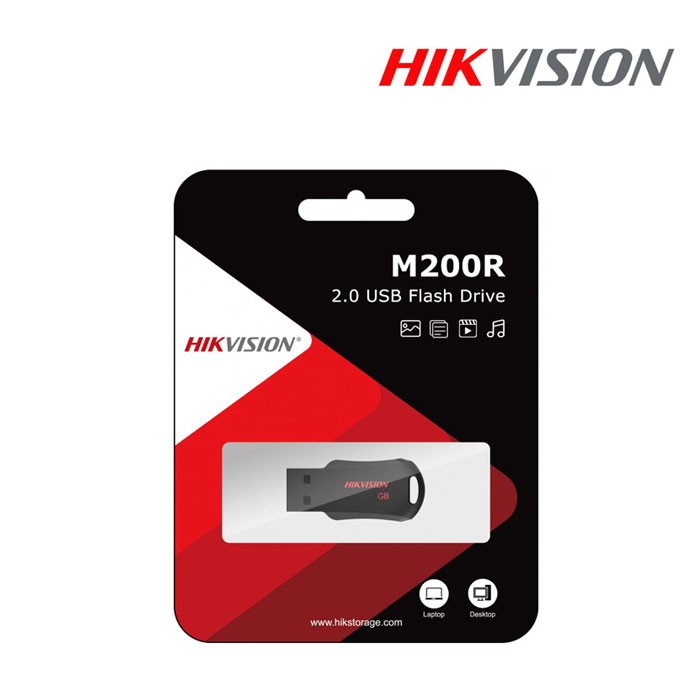 Накопитель USB 2.0, 8Гб Hikvision  M200R,черный/красный, пластик