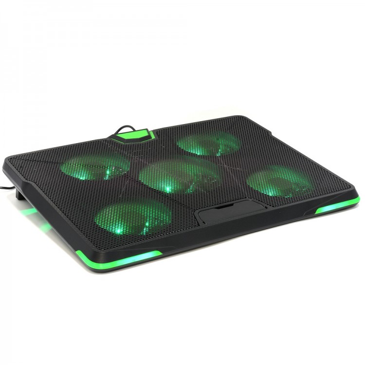 Подставка для ноутбука Crown CMLS-132,19'',алюминий/пластик, 5 кулеров 110 мм, 85мм, черная,зеленая подсветка