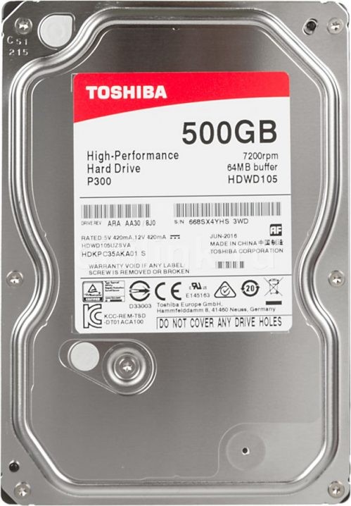Накопитель HDD 3.5" 500Гб Toshiba P300 HDWD105EZSTA 64Мб 7200 об/мин,,rtl