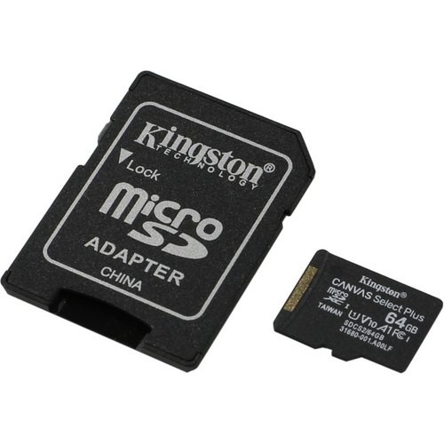 Карта памяти(+адаптер) microSDXC 64Гб/Class 10/UHS-I,Kingston Canvas Select+(SDCS2/64GB)