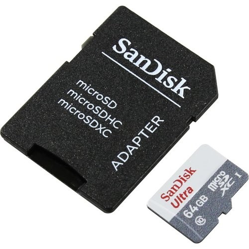 Карта памяти(+адаптер) microSDXC 64Гб/Class 10/UHS-I,SanDisk Ultra(SDSQUNS-064G-GN3MA)