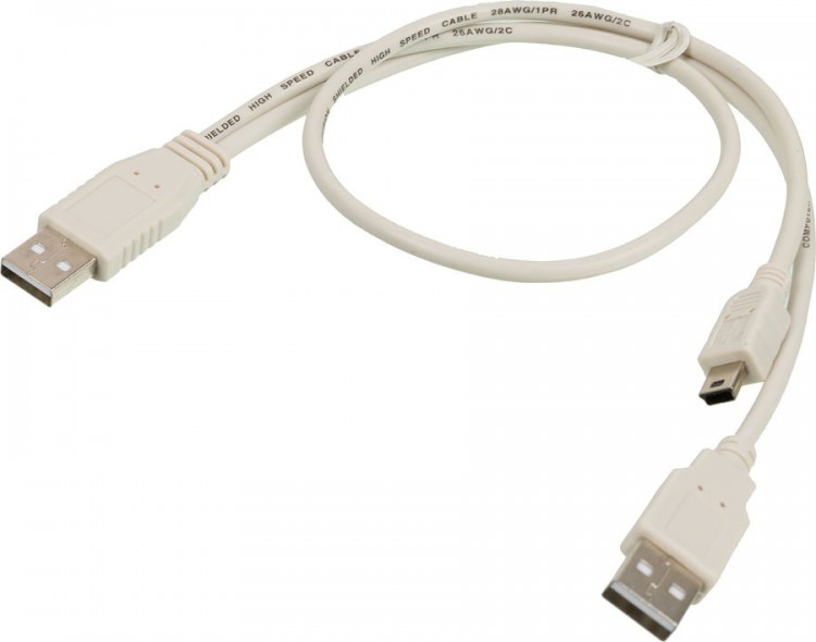 Кабель USB AM-USB AM+mini USB,0,5м+0,3м,Ningbo,белый,пакет