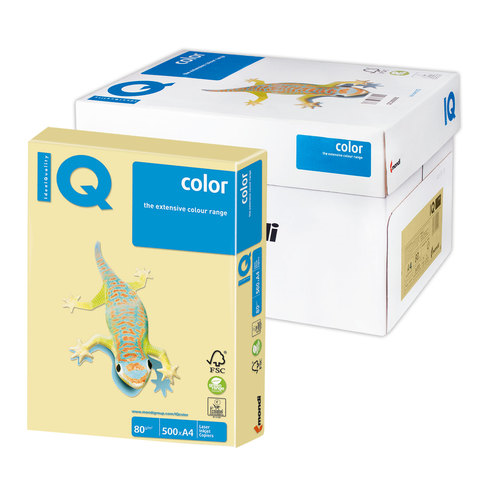 Цветная бумага A4 IQ Color односторонняя  универсальная 80 г/кв.м 500 листов, желтая пастель