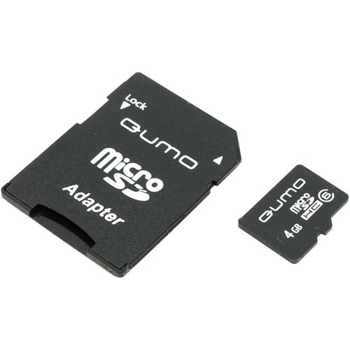 Карта памяти(+адаптер) microSDHC 4Гб/Class 6,Qumo (QM4GMICSDHC6)