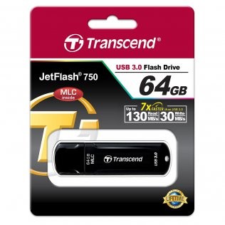 Накопитель USB 3.0,64Гб Transcend JetFlash 750K,черный, пластик