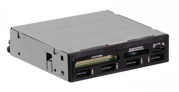 Картридер/USB хаб внутренний(3,5`) Ginzzu GR-137UB USB 2.0, для SD/microSD/M2/MS/Compact Flash черны