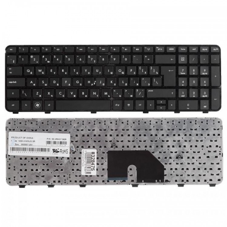 Клавиатура для ноутбука Hewlett Packard Pavillion DV6, русифицированная, NB38, черный, oem (без коро
