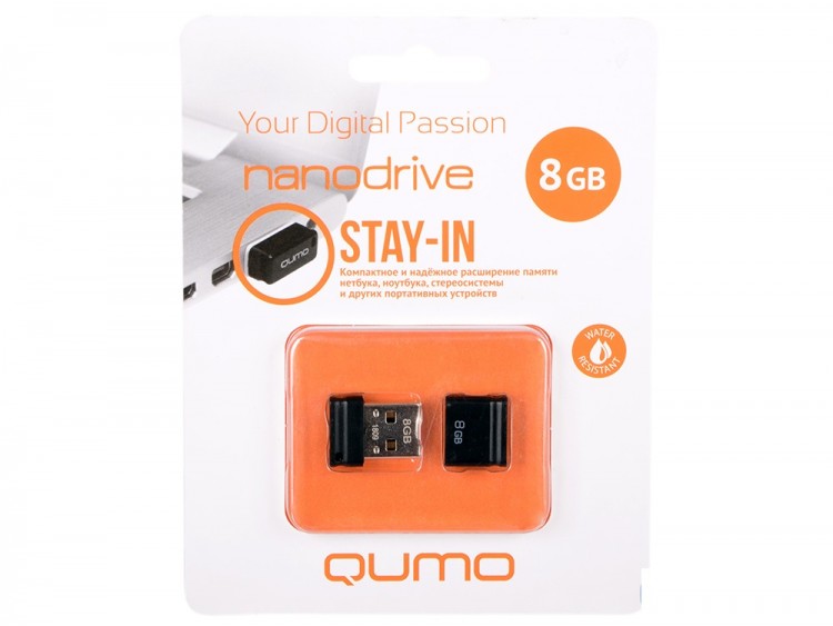 Накопитель USB 2.0 ,8Гб Qumo nanoDrive QM8GUD-NANO-B,черный, пластик