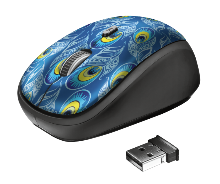 Мышь беспроводная Trust Yvi Peacock, перья павлина, оптическая, 1600dpi, USB(для приёмника), блистер