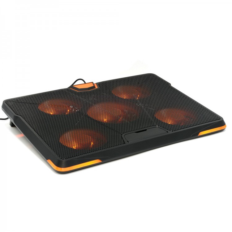 Подставка для ноутбука Crown CMLS-133,19'',алюминий/пластик, 5 кулеров 110 мм, 85мм, черная,оранжевая подсвеька