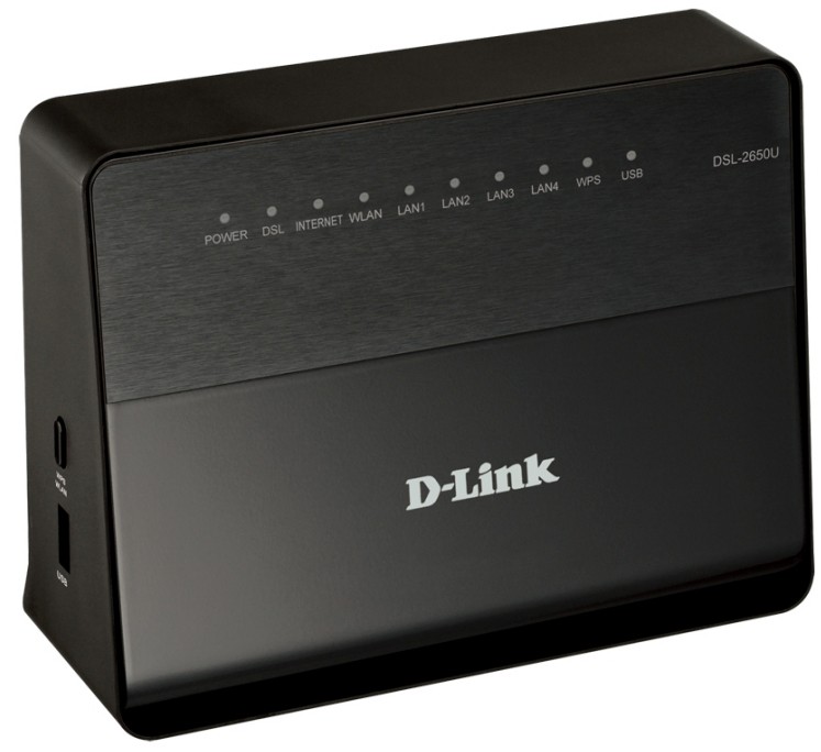Маршрутизатор ADSL с Wi-Fi D-Link DSL-2650U/RA/U1A, 4 порта 10/100 Мбит/сек , внешний, черный, rtl(к