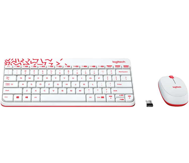 Клавиатура+мышь б/п Logitech Wireless Combo MK240 Nano (920-008212) белый/красный,USB,rtl