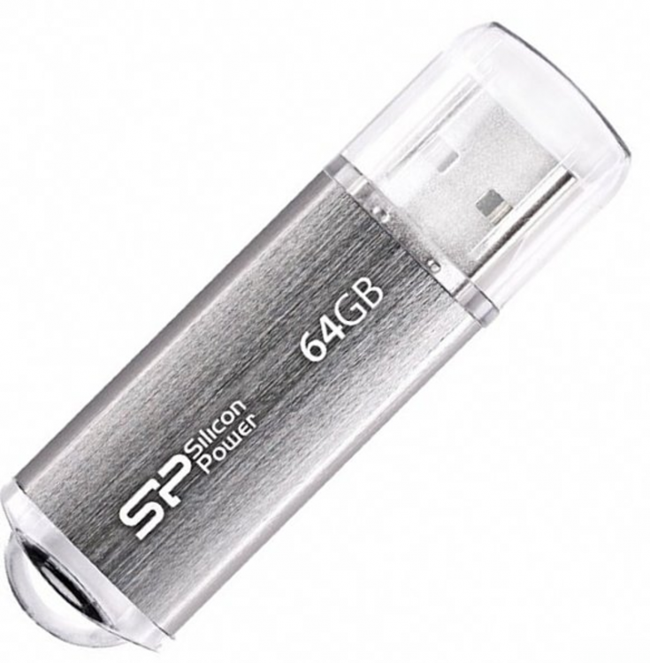Накопитель USB 2.0 ,64Гб Silicon Power Ultima II SP064GBUF2M01V1S,серебристый, металл