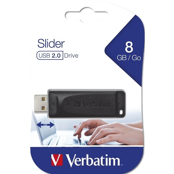 Накопитель USB 2.0 ,8Гб Verbatim Slider,черный, пластик