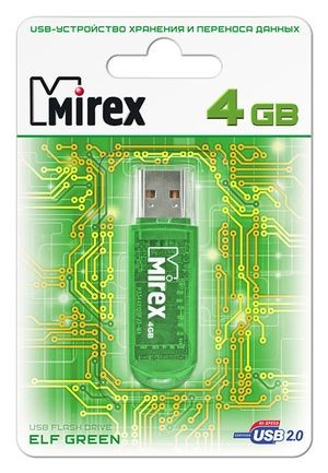 Накопитель USB 2.0 ,4Гб Mirex Color Blade Elf,зеленый, пластик