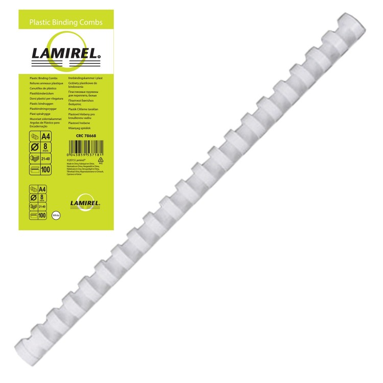 Пружины для переплета Lamirel, 8 мм,А4, 21-40 листов,пластик,белые,100 шт,rtl