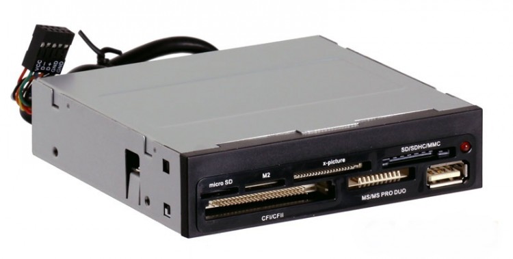 Картридер/USB хаб внутренний(3,5`) Ginzzu GR-136UB USB 2.0, для SD/microSD/M2/MS/Compact Flash/xD че