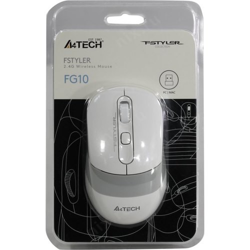 Мышь беспроводная A4Tech FG10, белая/серая, оптическая, 2000dpi, USB(для приёмника), блистер