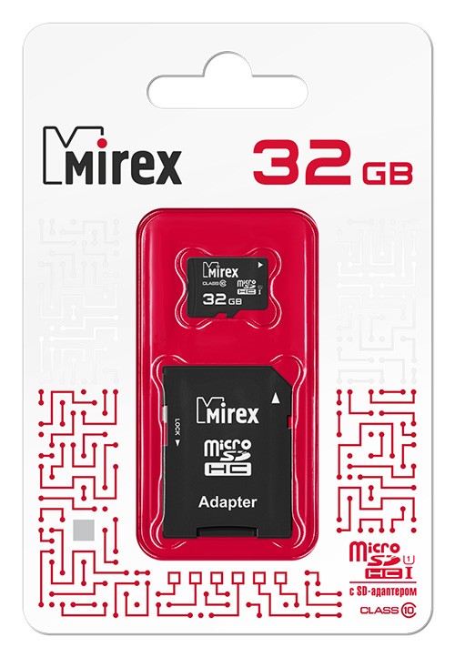 Карта памяти(+адаптер) microSDHC 32Гб/Class 10/UHS-I,Mirex (13613-ADSUHS32)