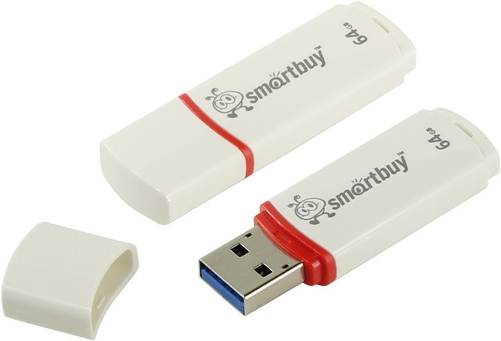 Накопитель USB 2.0 ,64Гб SmartBuy Crown SB64GBCRW-W,белый, пластик