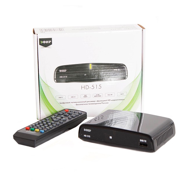 ТВ тюнер внешний Сигнал Эфир HD-515 DVB-T/DVB-T2 4:3, 16:9 480i,480p,576i,576p,720p,1080i,1080p 1920*1080 HDMI, USB 2.0, RCA, антенна in/out черный rt
