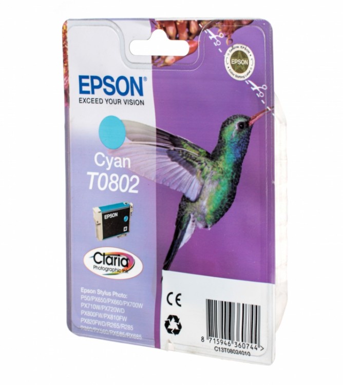 Картридж Epson T0802 голубой (cyan) (Оригинал)  C13T08024010