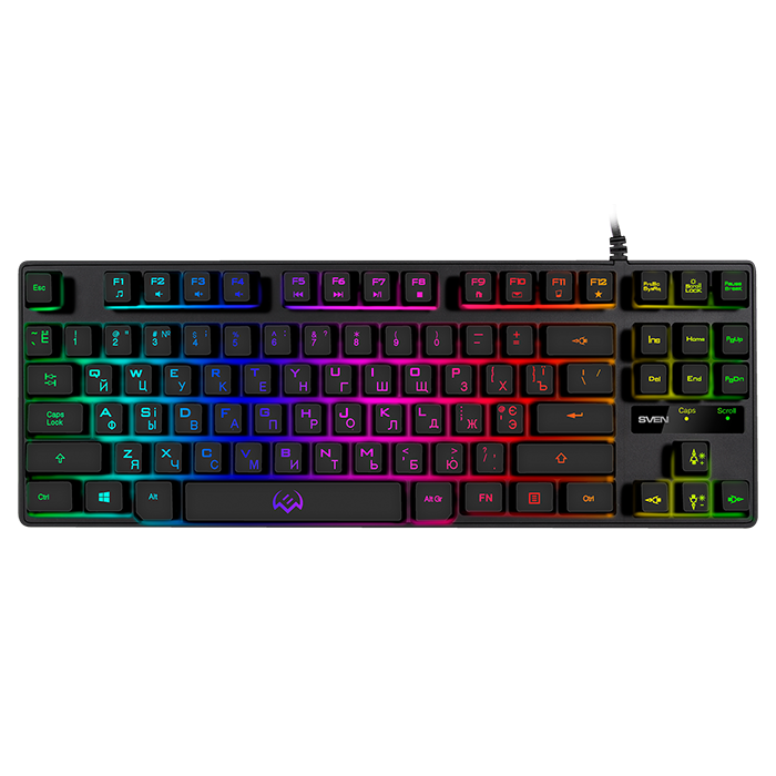 Клавиатура игровая с подсветкой Sven KB-G7400,проводная(USB),без цифр. блока,мультимедийная,черная,r