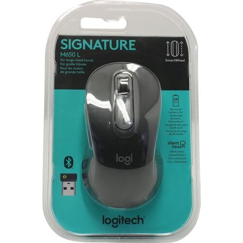 Мышь беспроводная Logitech Signature M650 L, черная, оптическая, 4000dpi, USB(для приёмника), блисте