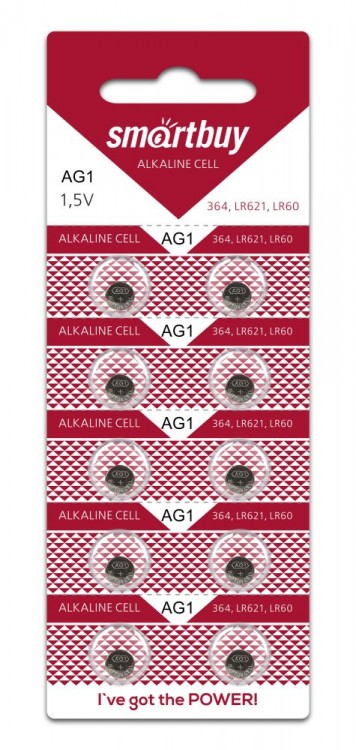 Щелочная батарейка LR621(AG1) SmartBuy,1.5В,1 шт,блистер