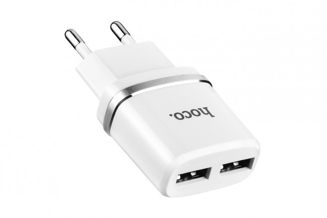 Зарядное устройство Hoco C12 Smart Dual, 5В/2.4А для USB, белое, rtl