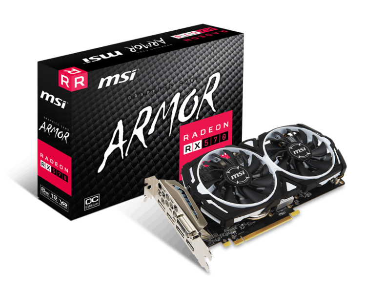 Видеокарта MSI RX 570 Armor 8G OC AMD Radeon RX570 1268 МГц PCI-E 3.0 8Гб 7000 МГц  256 бит DisplayPort x3, DVI-D, HDMI 912-V341-236