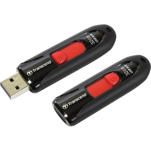 Накопитель USB 2.0 ,32Гб Transcend JetFlash 590K,черный/красный, пластик
